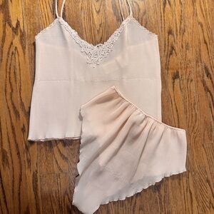 Vintage Silk&Satin Plisse Lace Trim Sleepwear Set in blush pink - Size M
